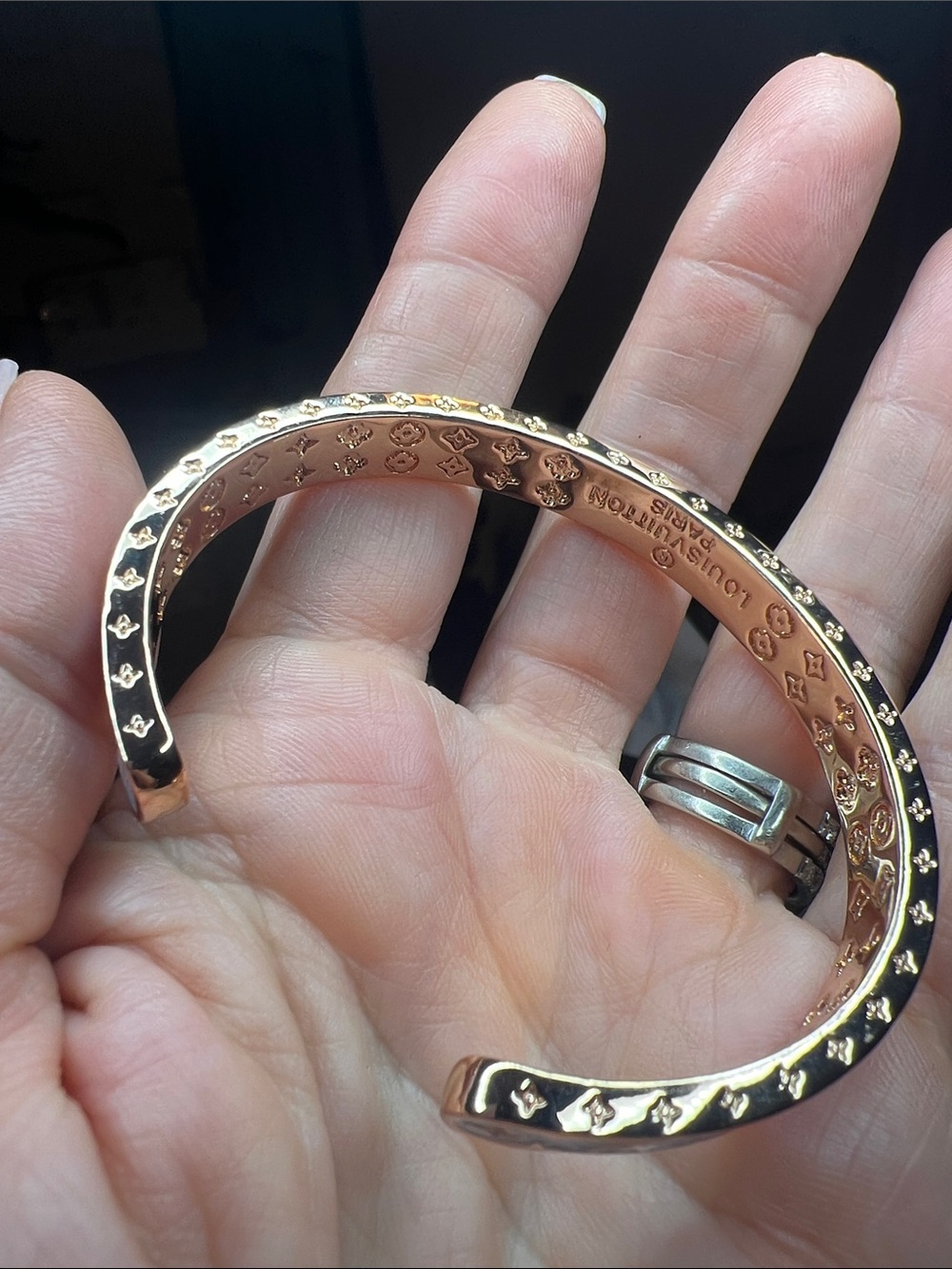 Light Blue Enamel Monogram Bangle with Gold-Tone Accents - Picture 2 of 4